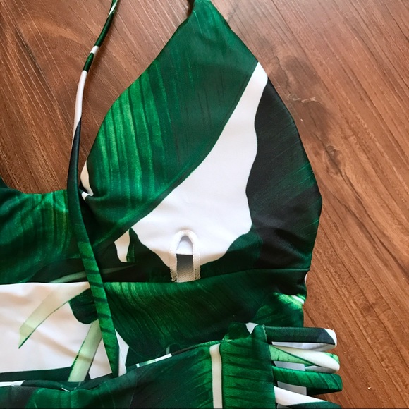 Palm Leaf One Piece Bathing Suit Swimsuit - Picture 6 of 8